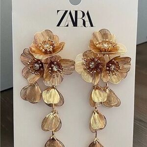Zara Gold Floral Drop Earrings